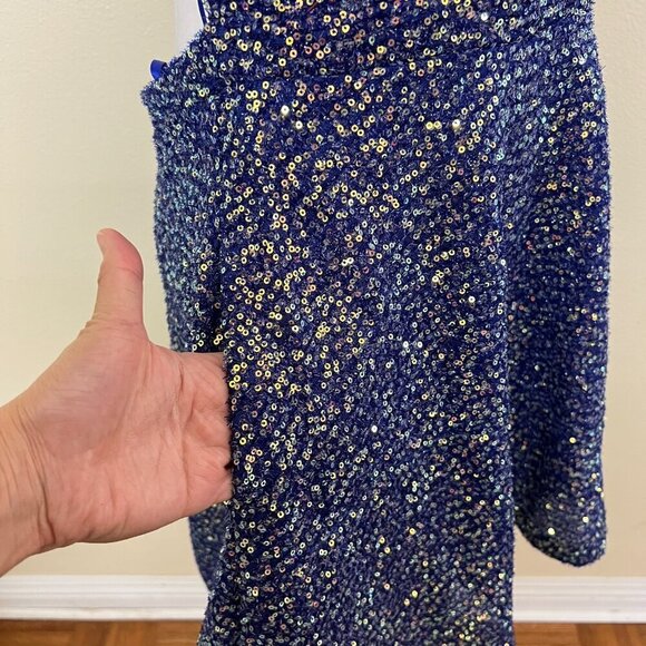 City Studios Juniors' Sequin Open-Back Skater Fit & Flare Dress 13/14 Blue - Picture 6 of 12